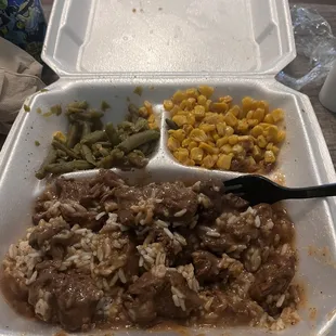 beef tips corn and green beans