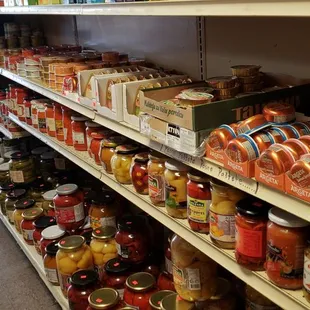 shelves of canned food