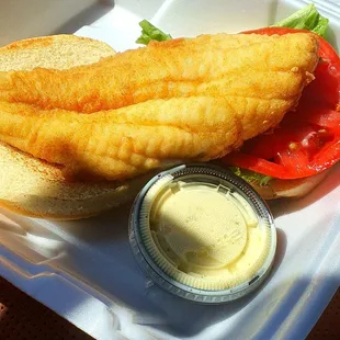Fish sandwich to go.  Delicious.