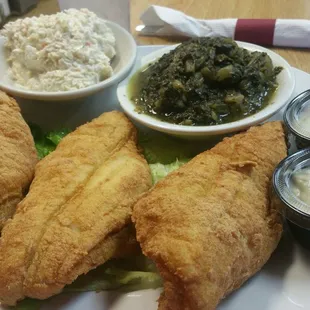 Fried flounder lunch special with 2 sides for $8.95