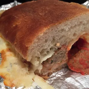 Slice into the meatball sandwich