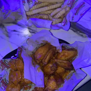 $35 (5) shrimp, (10) party wings, fries