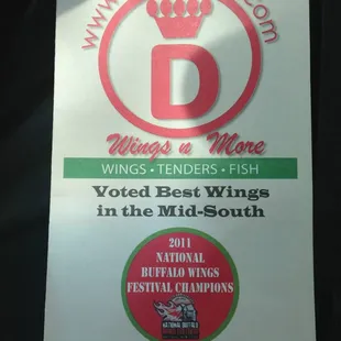 Front of menu