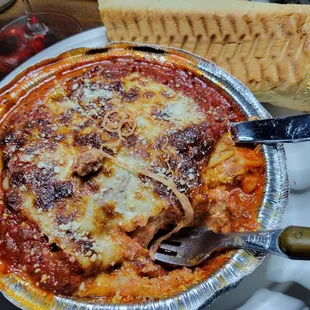 Lasagne is a specialty here. Comes with garlic bread.