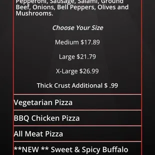 The menu with 2022 prices.