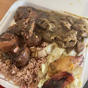 Curry goat and Oxtail plate