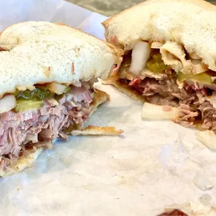 Sliced brisket sandwich