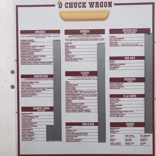a menu for a burger