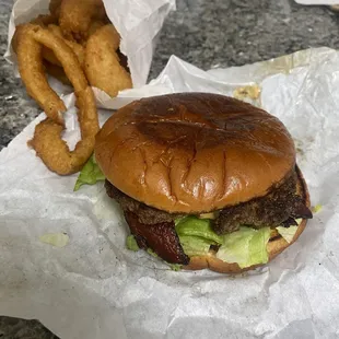 Bacon Cheese Burger with Onion Rings 02/23/2024
