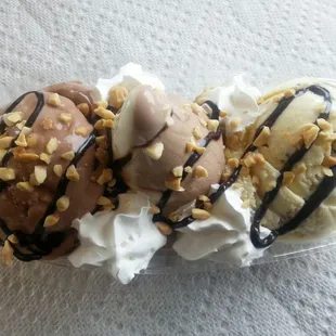 The Sampler!.  One scoop of each of our three styles of ice cream! Soft serve, Hard Scoop and Slow Churned.