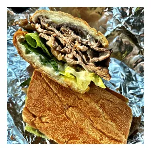 Pan con Bistec Sandwich. Pretty Good! Fresh &amp; Tasty! D&apos;CUBA Restaurant. Authentic Cuban Cuisine. Dine in.Take out. Delivery. Cool!