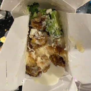 Honey Walnut Shrimp - 4 PIECES of shrimp and 50% broccoli?