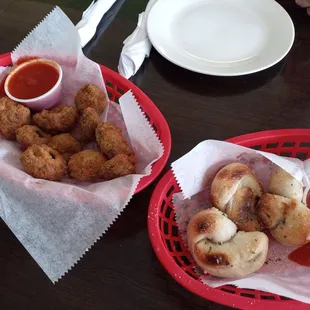 Garlic knots and fried mushrooms