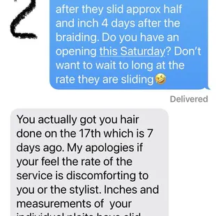 Unprofessional texting responses to a customer they failed.  Part 2