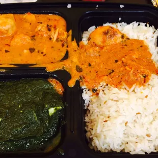 Chicken tikka masala with palak paneer