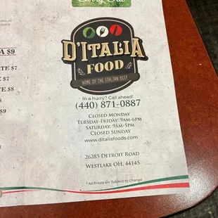 a menu on a table