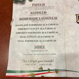 a menu on a wooden table