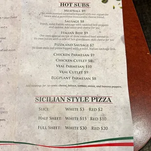 menu