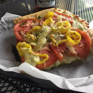 Veggie pizza for lunch. Pesto &amp; veggies!