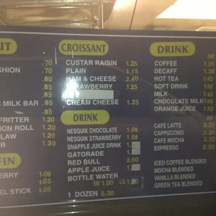 Morning menu