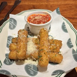 Mozzarella sticks are crispy and good!