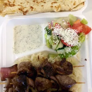 Lamb Kabob with Salad and Bread