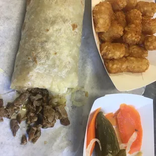 Carne Asada burrito, Potatoes Locos and salsa