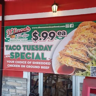 a taco tuesday special sign