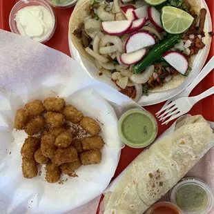 Mini tacos, burrito, and a hard shell