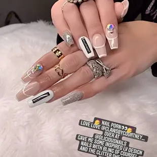 INSPIRED LV DESIGNER ACRYLIC COFFIN NAILS W/NAIL ART