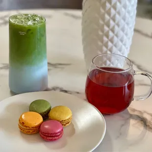 Saffron Pear Tea + Iced Blue Matcha Tea