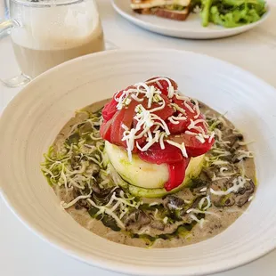 Savory cottage cheesecake w cured salmon &amp; mushroom sauce...tasty!