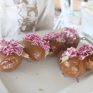 Soft Rolls with Kalua Pork &amp; Wasabi Coleslaw.  We also had North Shore Shrimp Scampi Skewers w/shallots &amp; garlic butter (Not shown)
