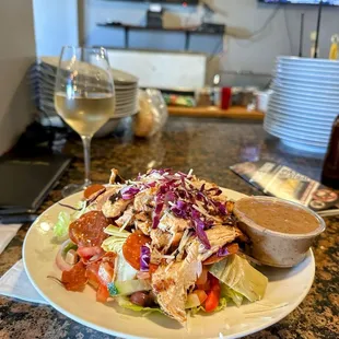 Mediterranean salad with grilled chicken