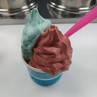 Red velvet and funfetti soft serve cup