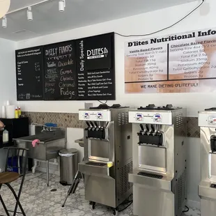Ice cream menu and machines