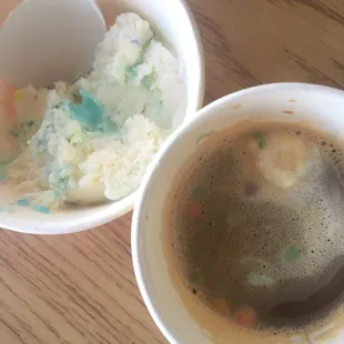 shown here is my ugly but delicious birthday cake ice cream and espresso