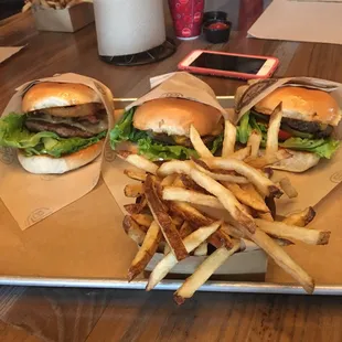3 regular cheese burgers and an order of  fries