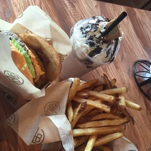 Southern Burger, fries and a S'mores milkshake