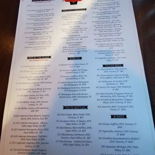 Drink menu