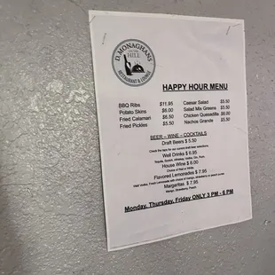 Happy hour menu