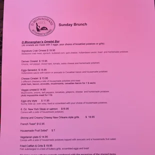 Brunch menu