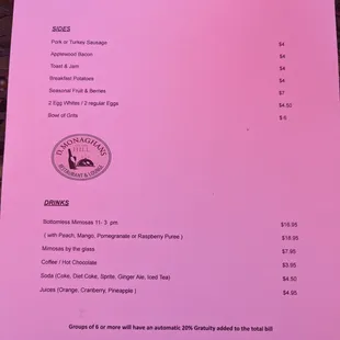 Brunch menu