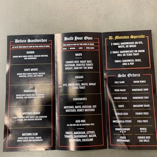 Menu for Sandwiches
