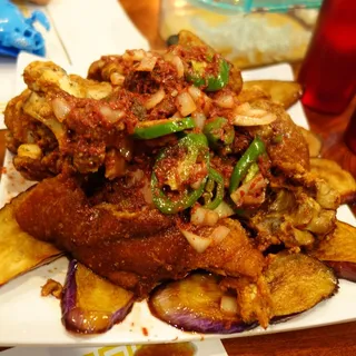 Binagoongan Crispy Pata with Eggplant