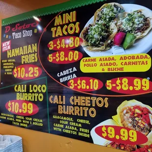  menu for a mexican restaurant