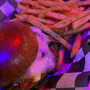 Amazing burgers at a wing joint