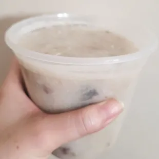 Pork and thousand-year egg congee, small size for $7