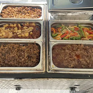 Steak, Alpastor, Chicken, Barbacoa, Grilled Veggies (bell peppers and onions)