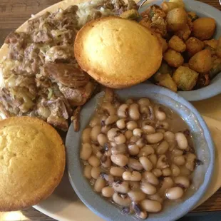 Real food. Oxtails on rice with gravy, black eyed peas, real fried okra, the best cornbread muffins you will ever taste - period